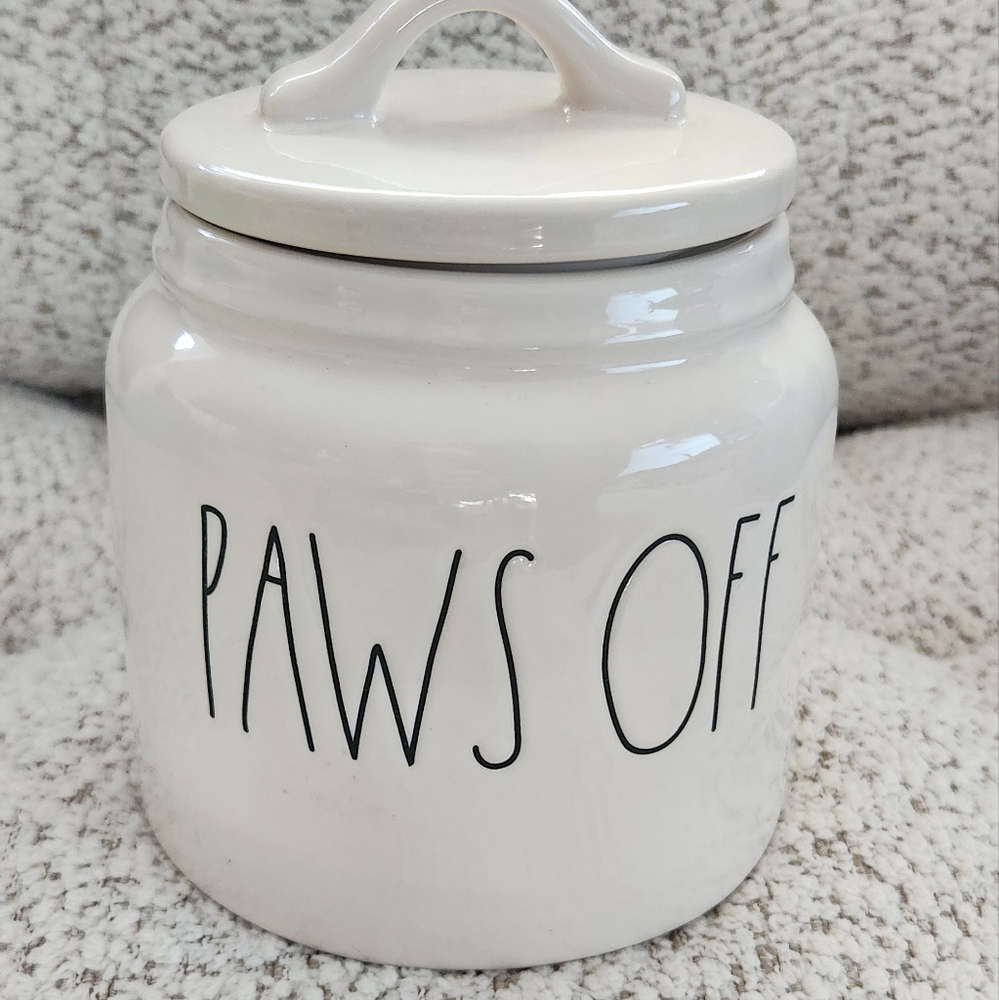 Rae Dunn White Ceramic 'Paws Off' Jar